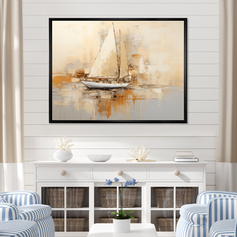 Voilier sur la mer, impression sur toile, Cadre flottant noir, H 30 po x l 40 po
