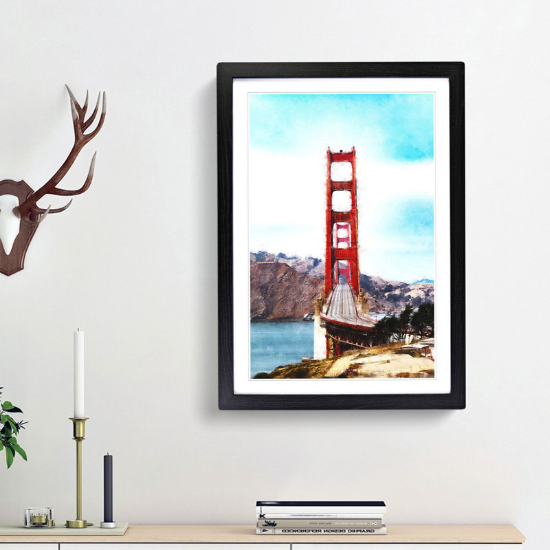 Golden Gate Bridge - Picture Frame Painting Print, 33cm H x 24cm W x 2cm D, Black Framed