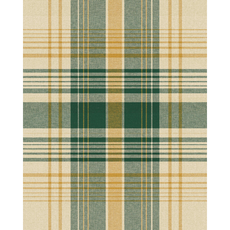 Woodstock Lifestyle Plaid Wallpaper Roll, Green/Taupe/Yellow