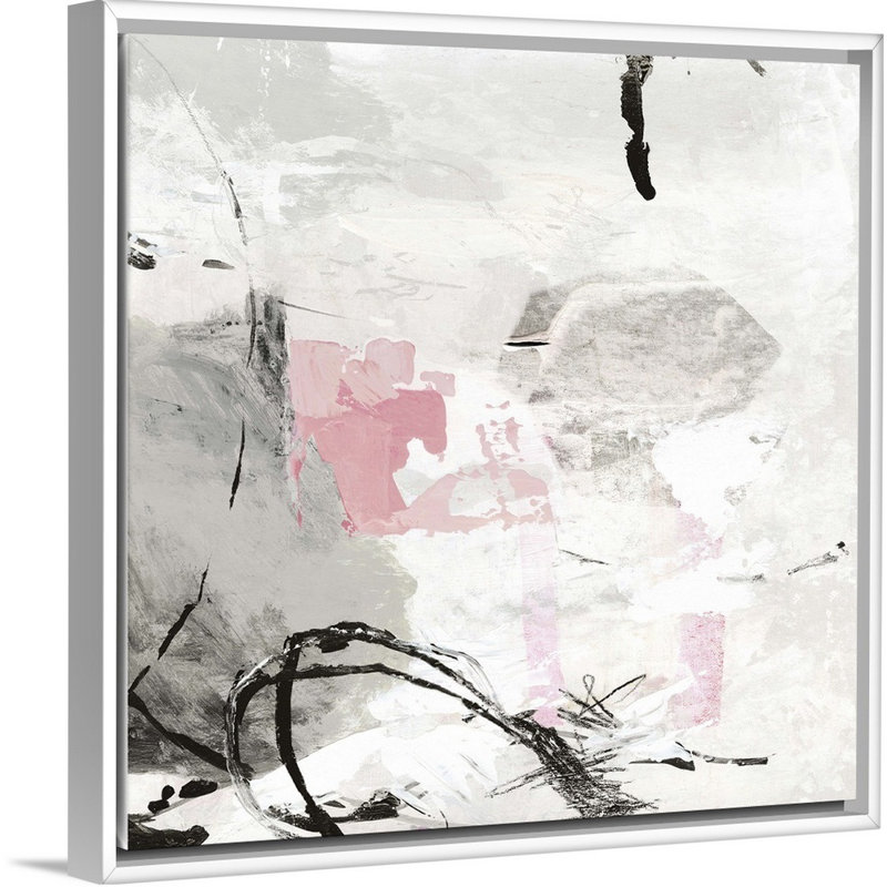Reproduction d’art sur toile rose-gris, Cadre blanc, H 38 po x l 38 po x P 1,75 po