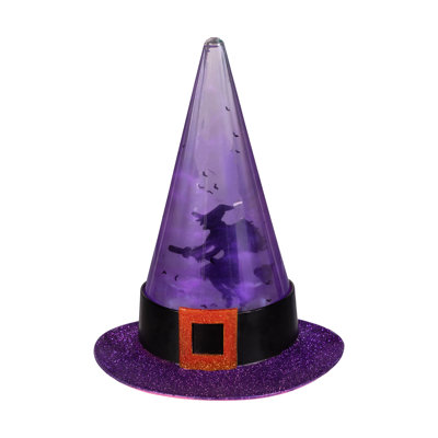 Haunted House LED Table Decor Plastic Water Lantern Rotating Witch Hat, 9.75"H