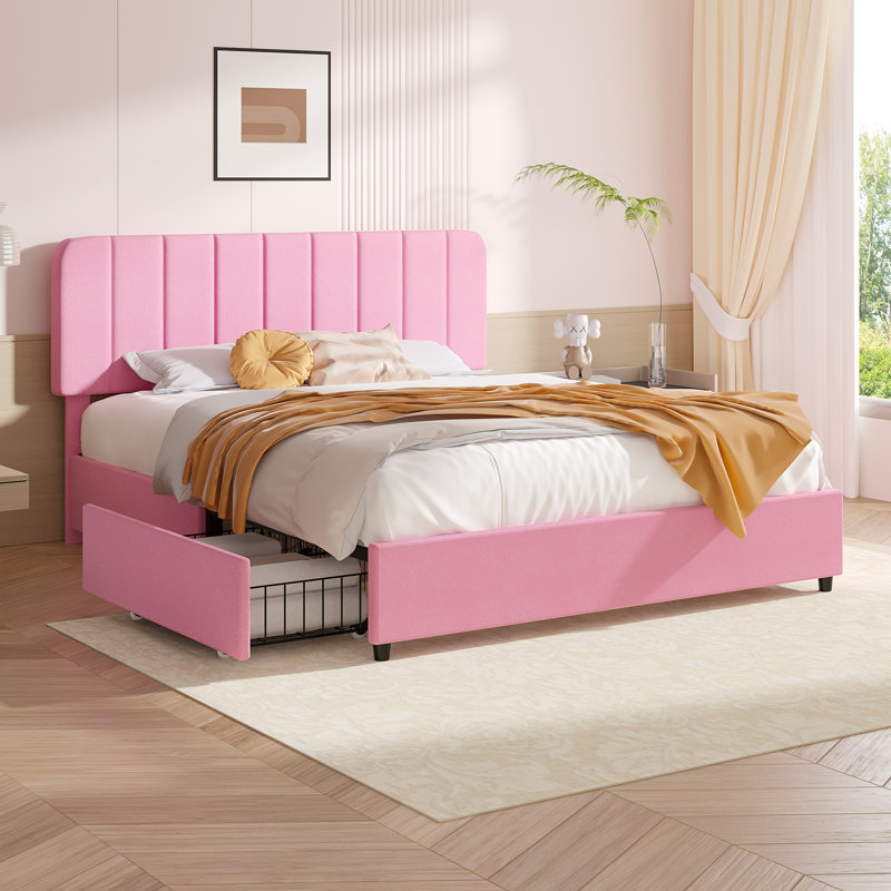 Huntsville 4-Drawer Velvet Upholstered Platform Bed, Full, Pink