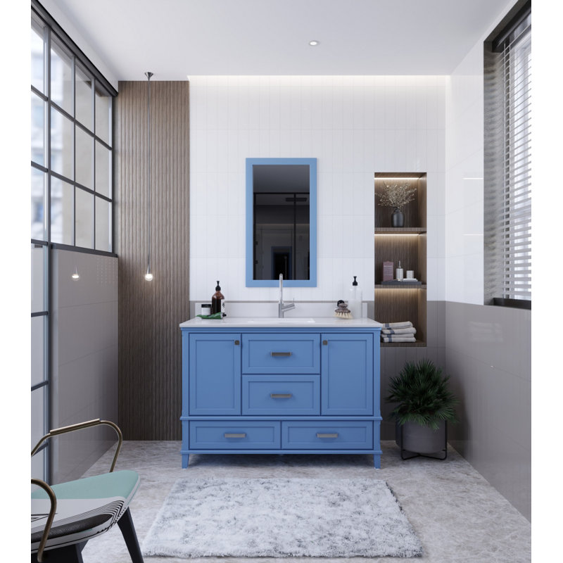 Ensemble de meuble-lavabo simple 47,2 po avec miroir Clerence, Bleu