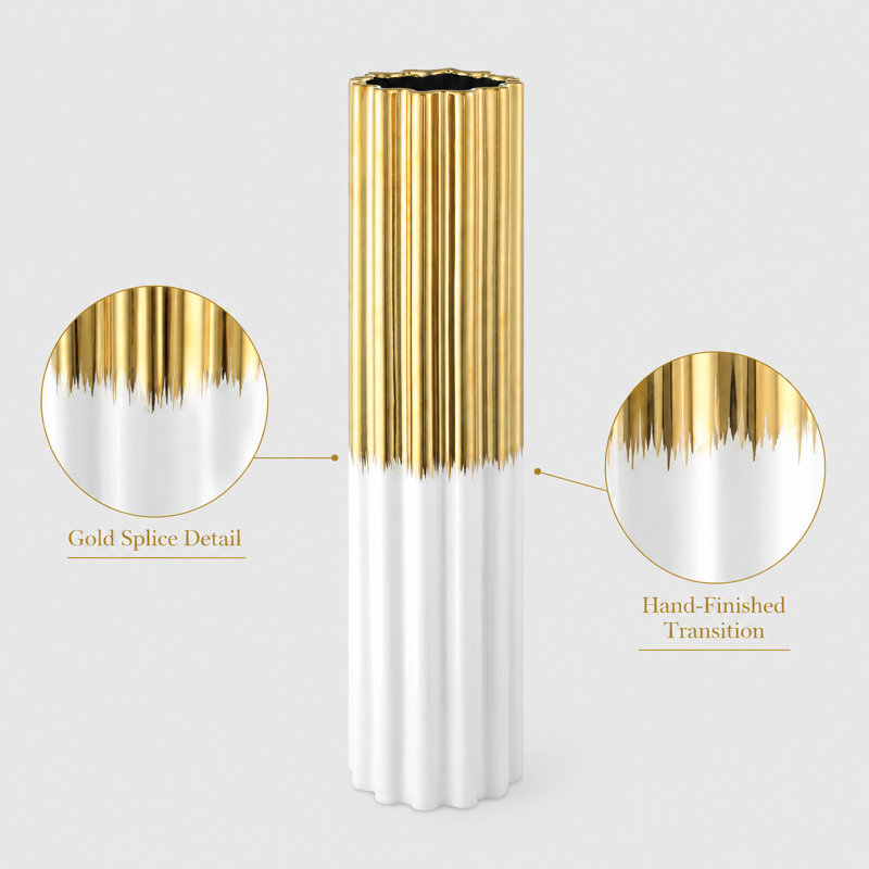 Arianna Ceramic Floor Vase, Brass/White