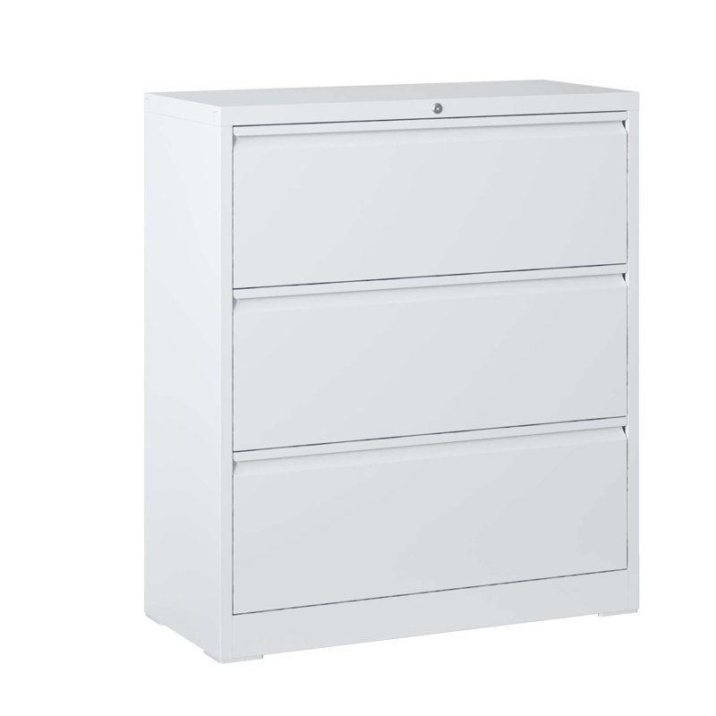 Lateral File Cabinet 3 Drawer, White Filing Cabinet With Lock, Lockable File Cabinet For Home Office, Locking Metal File Cabinet For Legal/Letter/A4/F4 Size