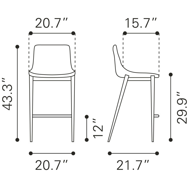Tabouret de bar Hostetter (ensemble de 2), Noir, noir, noir, noir, Tabouret de comptoir (siège d'une hauteur de 29,9