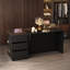 Black Woodgrain Closet Island With LED Lighting & Glass Doors