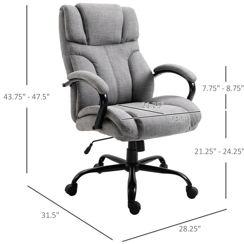 Chaise de bureau ergonomique pour grands et grands utilisateurs, capacité de poids de 500 lb, hauteur réglable, pivotant, lin, fauteuil gris, mouvement pivotant, couleur