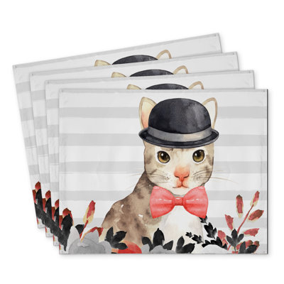Cat Detective Polyester Eiver Set of 4 | Home Decor