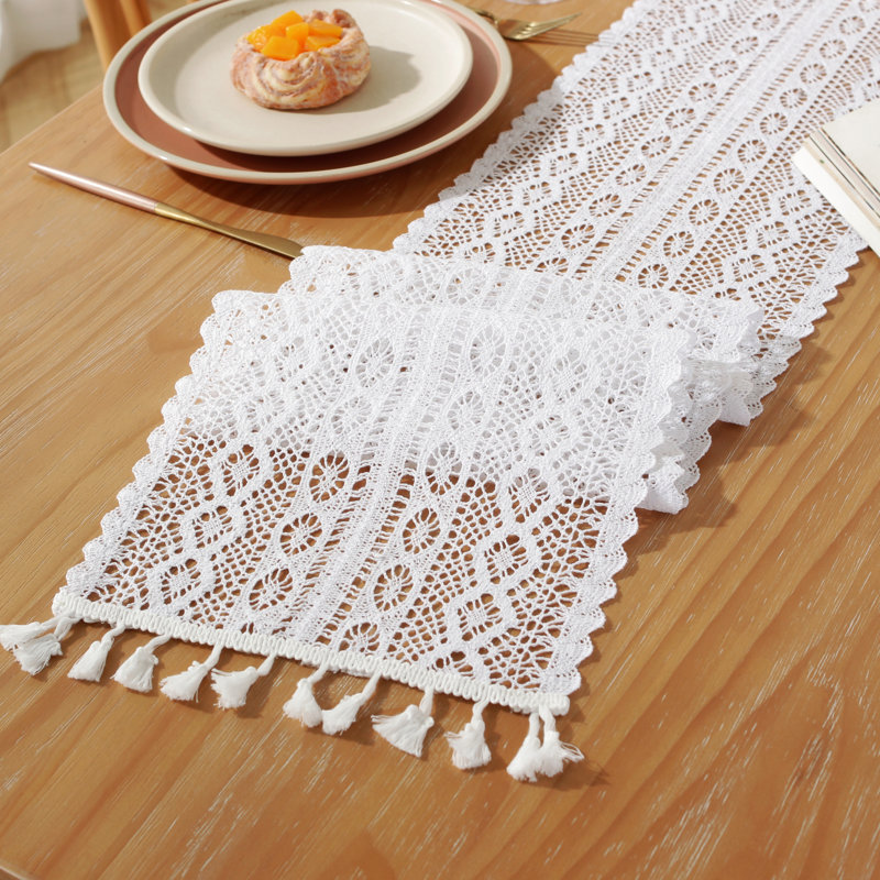 Fashion Cotton Table Runner With Tassels, 86" L x 9.5" D, White