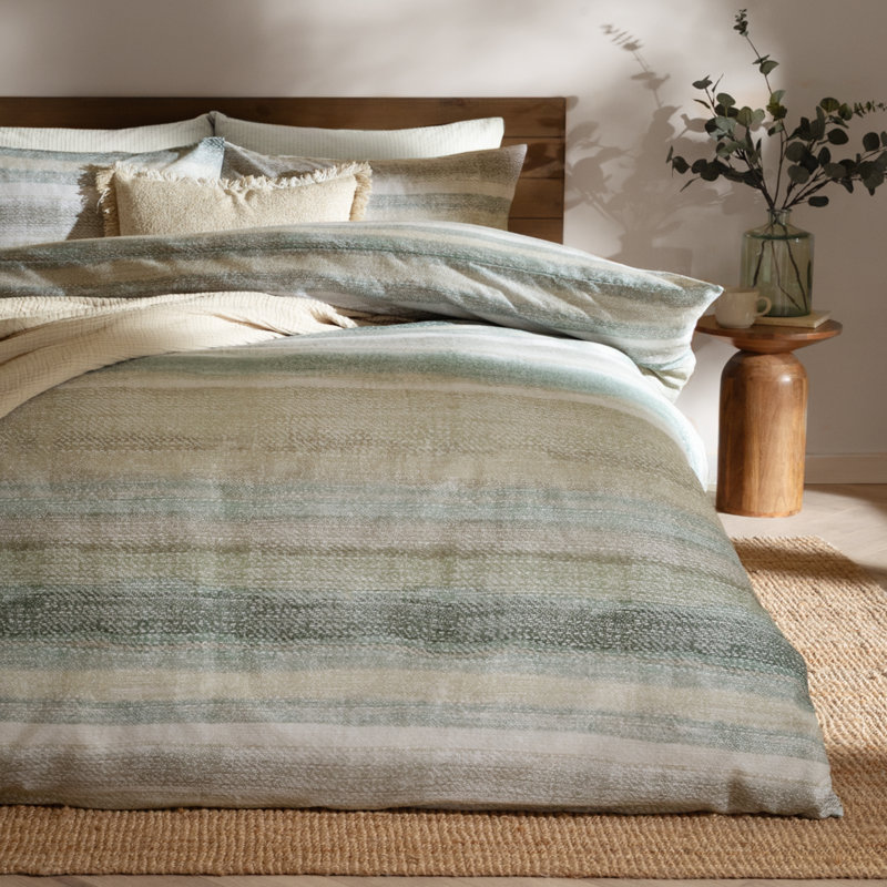 Swift Cotton No Pattern Duvet Cover Set with Pillowcases, Green, Double Duvet Cover Set + 2 Standard Pillowcases