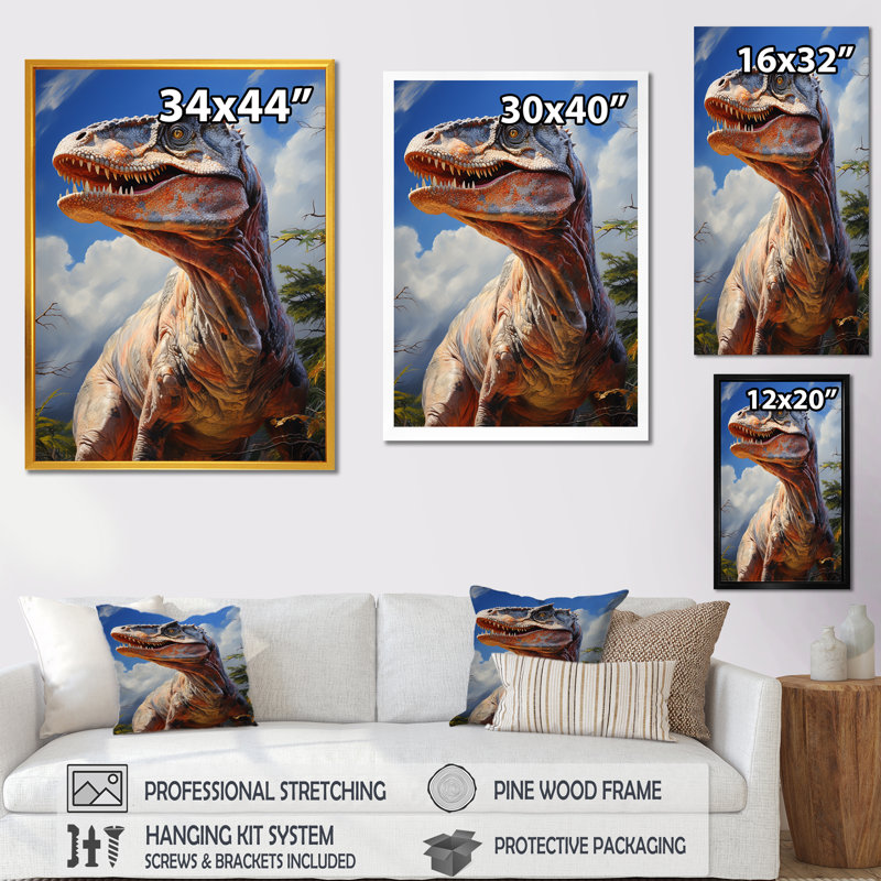 Portrait préhistorique de Velociraptor - dinosaure, art mural, Cadre simple argenté, H 32 po x l 24 po x P 1 po