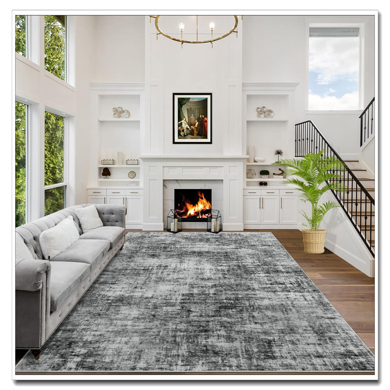 5'X7' Washable Area Rug, Modern Abstract Black Indoor Rug, Soft Anti-Skid Thin Non-Shedding Carpet For Living Room Bedroom Dining Room Farmhouse Nursery Home Office