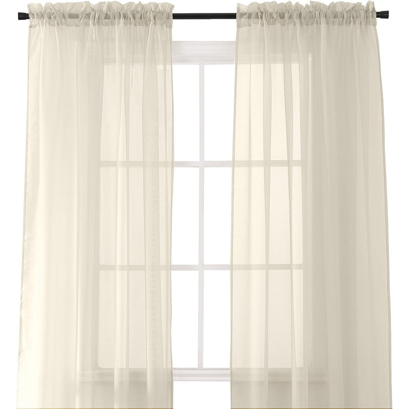 Yaelle Semi Sheer Curtain Pair, Beige, 40" W x 84" L