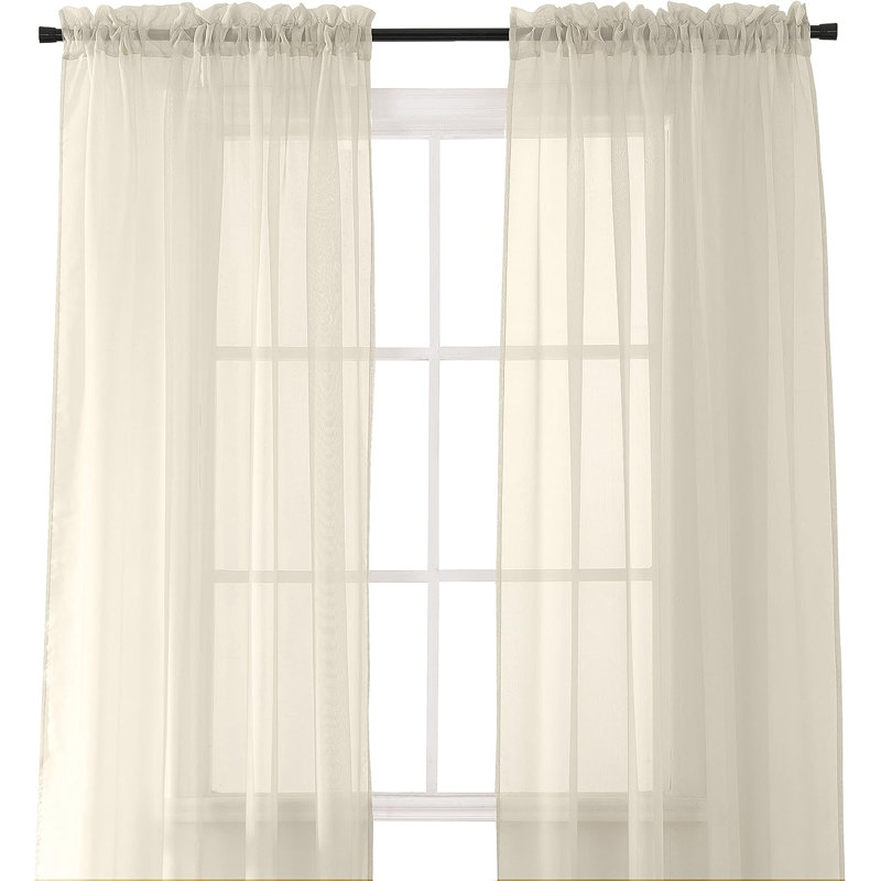 Yaelle Semi Sheer Curtain Pair, Beige, 60" W x 84" L
