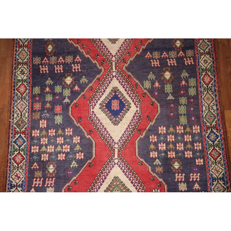 Navy Blue Geometric Traditional Rug 4x7