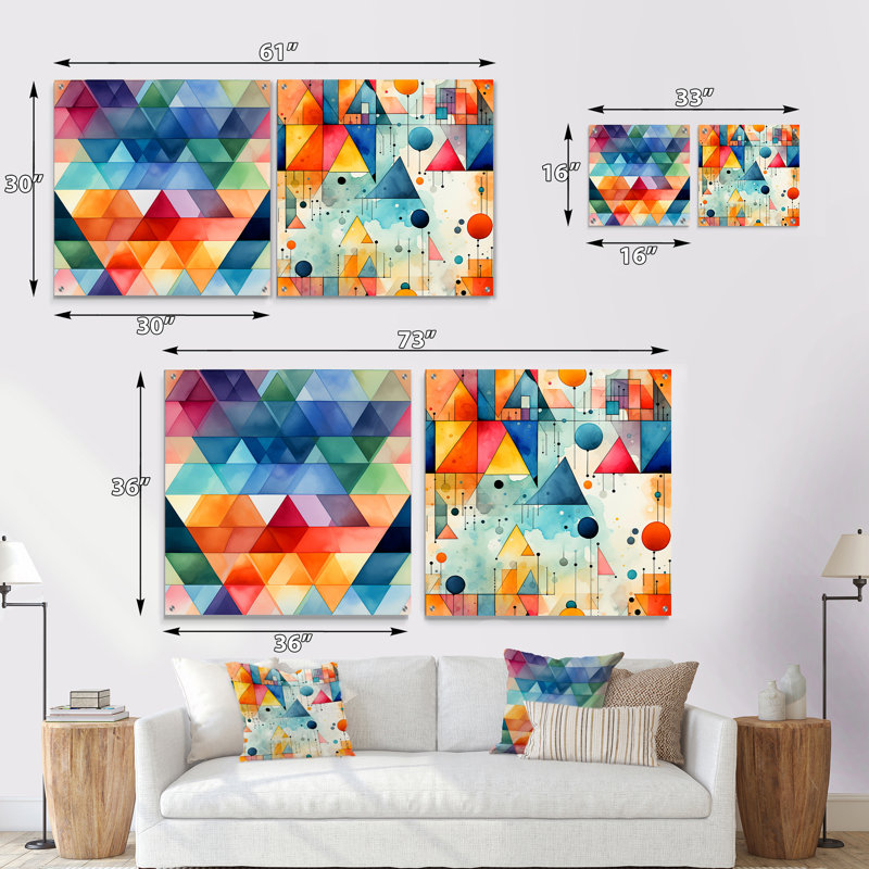 Dagall - Ensemble de 2 verres muraux abstraits géométriques en acrylique, H 16 po x l 33 po
