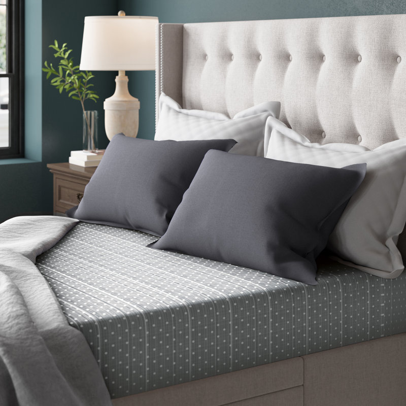Gray and White Plaid Polka Dot Twin Sheet Set