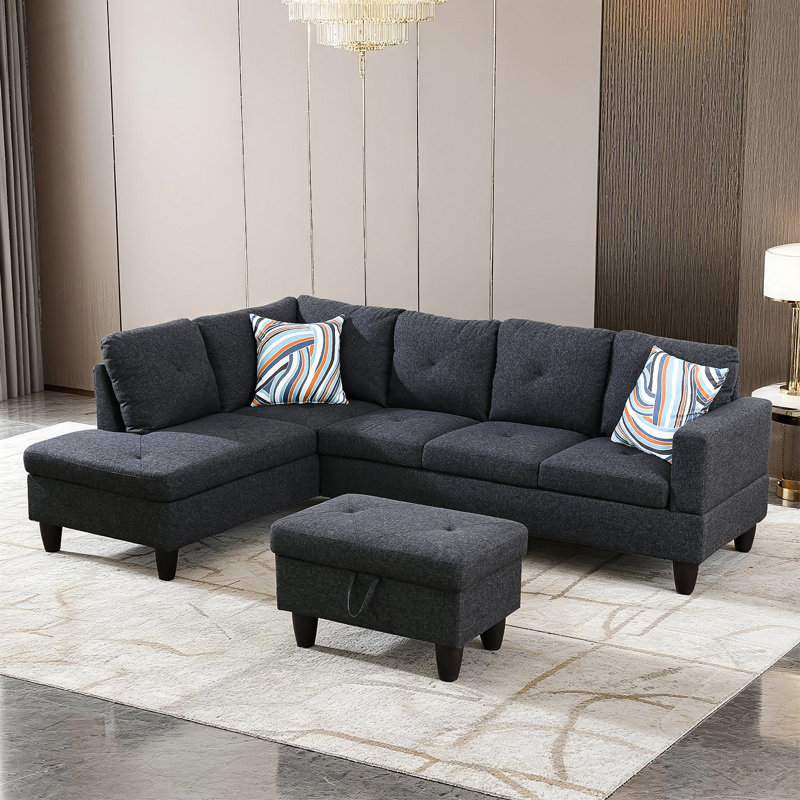 Wide Left Hand Facing Sofa and Chaise with Ottoman