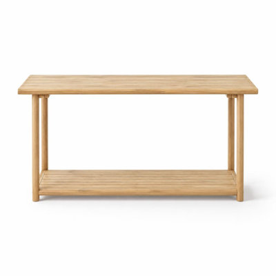 Versatile Rectangular Outdoor Buffet & Console Table, Solid Acacia Wood Multi-Functional Side Table with Lower Storage Shelf, Sturdy Entryway Accent Table for Patio, Living Room, Hallway, Stairside, High Weight Capacity, Natural Grain, Simple Design