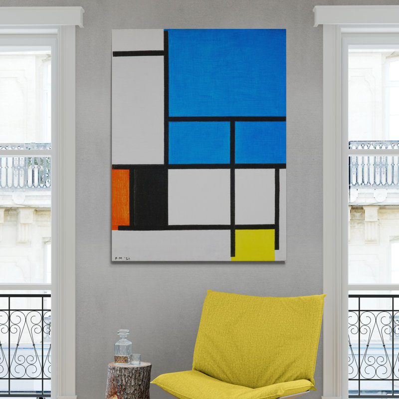 Composition With Large Blue Plane, Red, Black, Yellow And Gray by Piet Mondrian - Print on Canvas, 63cm H x 43cm W x 4cm D