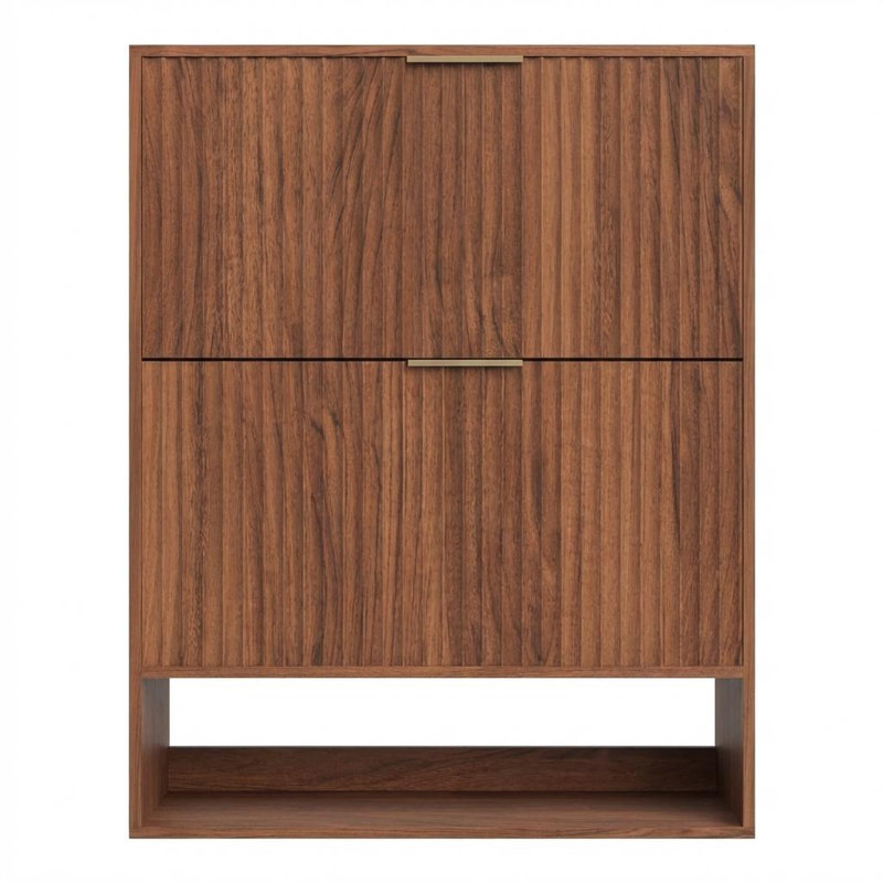 40 inch H Brown Fluted Shoe Storage Cabinet Slim Hidden Shoe Rack Cabinet with 2 Flip Drawers & Bottom Open Shelf Freestanding Entryway Organizer for Closet Hallway Foyer
