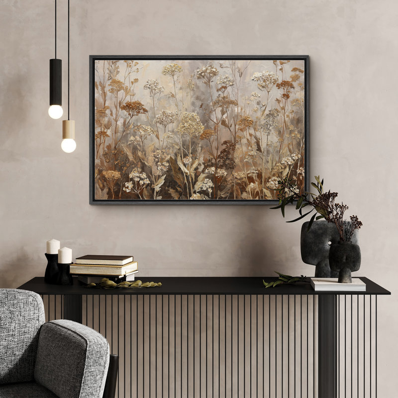 Vintage Dried Wildflowers Neutral Tones Art - Pictures Extra Large Framed Canvas Print Wall Art, 30" H x 60" W x 1.5" D