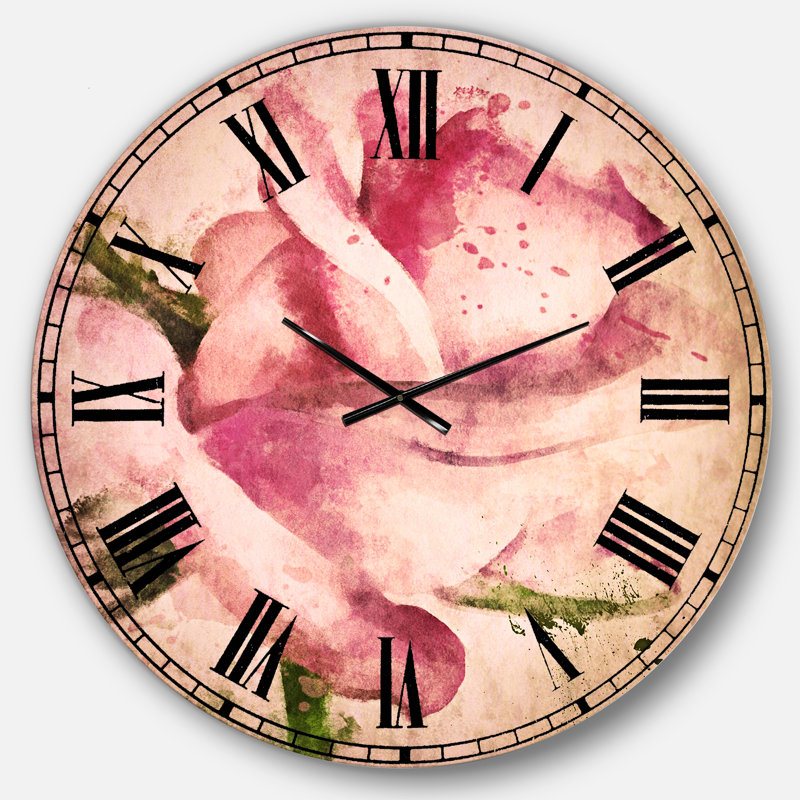 Rose rose, dessin aquarelle - horloge murale traditionnelle, Surdimensionné