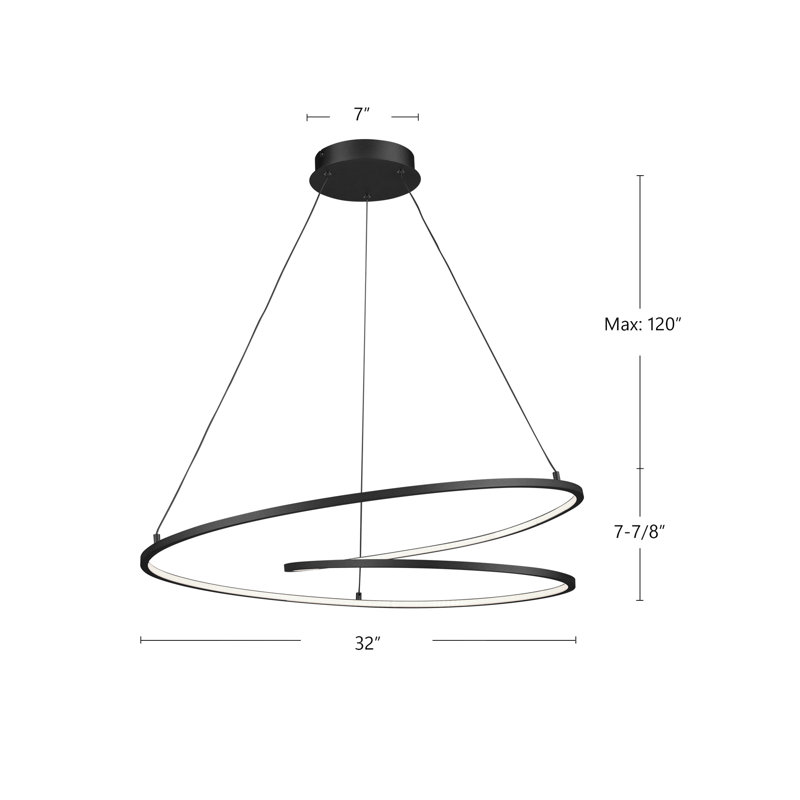 Twist 1 - Light LED Pendant, Black, 129.375" H x 32" W x 32" D