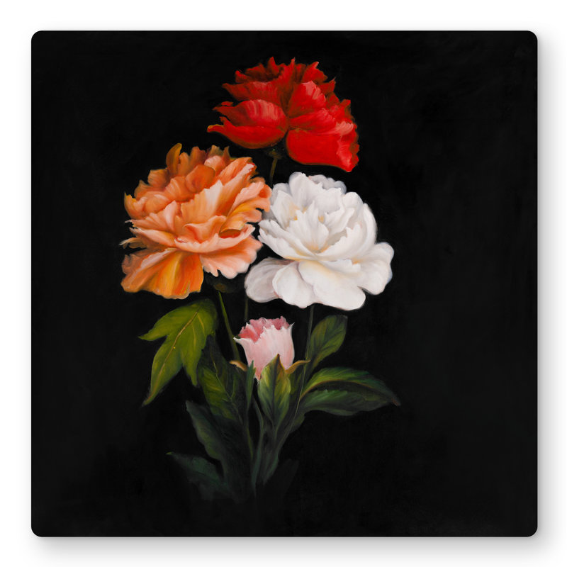 Three Beautiful Rose Flowers - Botanical Hyperrealist Metal Print