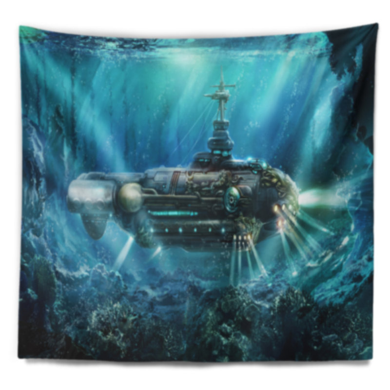 Tapisserie fantastique sous-marin abstraite, H 32 po x l 39 po