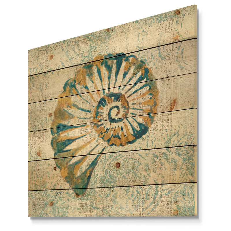 Spirale en coquillage peinte à la main - impression nautique et côtière sur bois de pin naturel, H 30 po x l 30 po x P 1,5 po