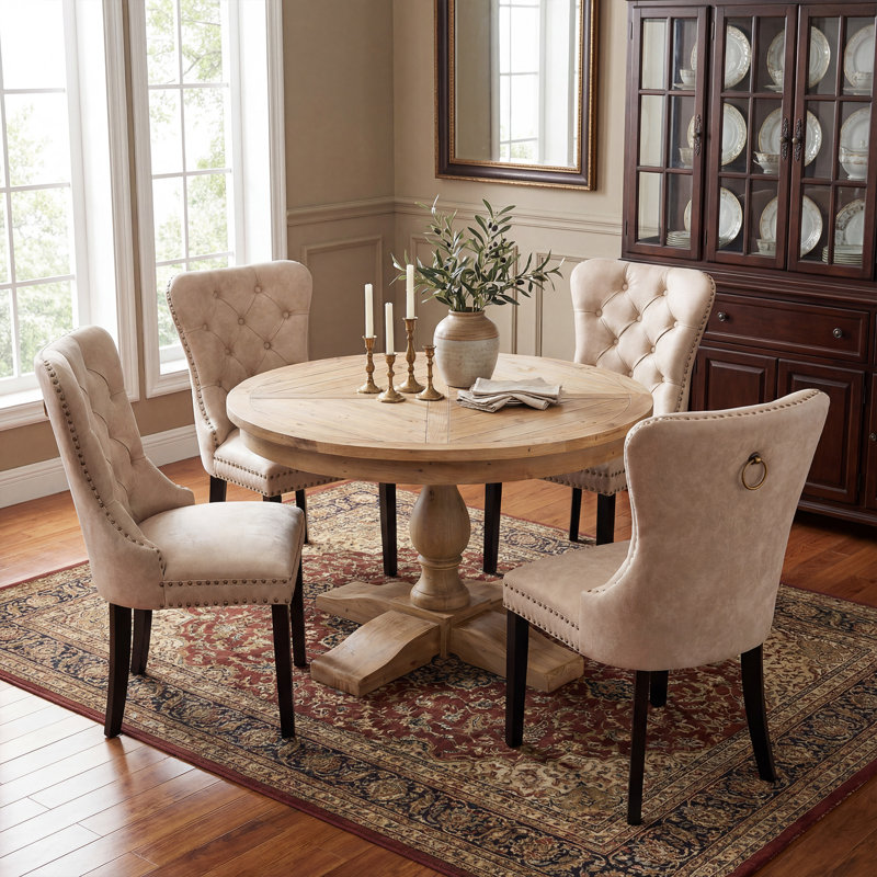 DY-TN1296S-LN-CREAM 20.3'' H Tufted Faux Leather Upholstered Side Chair, Beige 