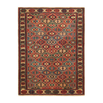 Antique Turkish Kazak Rug With Blue And Red Geometric Patterns - Rug & Kilim