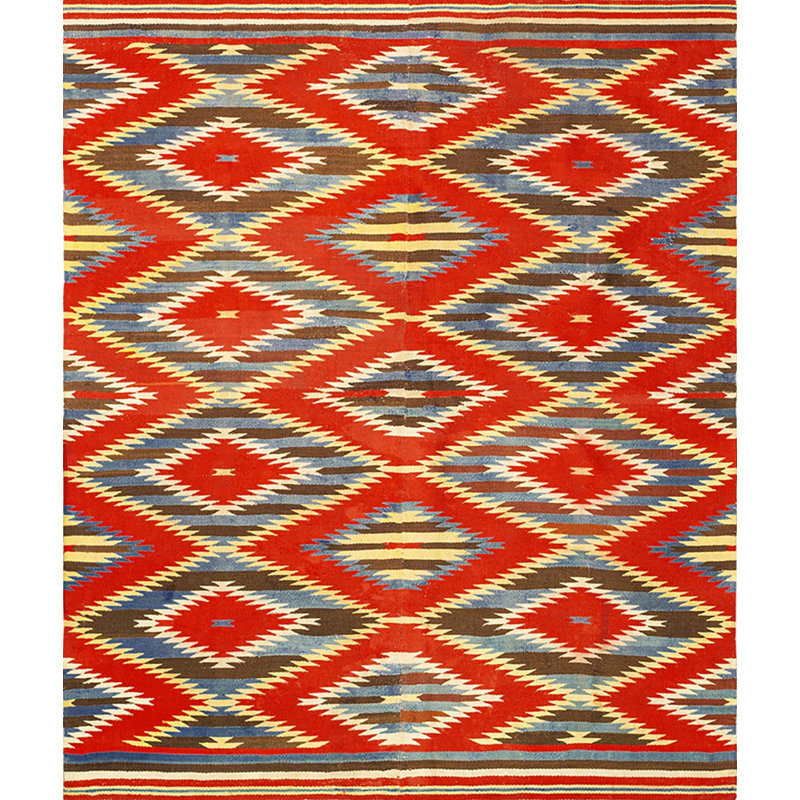 Antique Rustic Red Color Allover Geometric Native American Navajo Flat Weave Rug