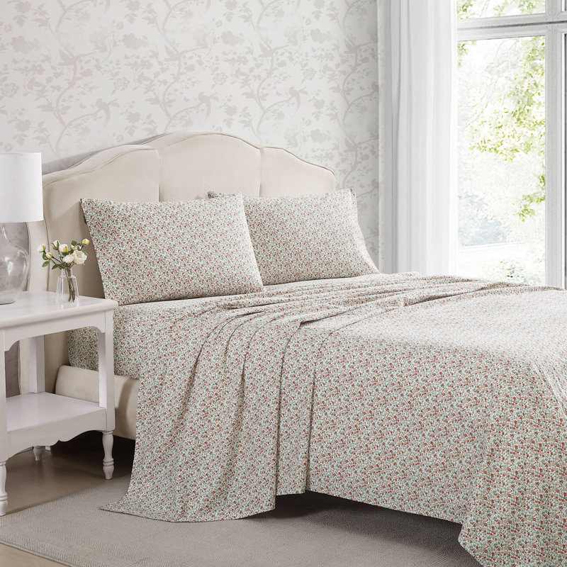 Percale Novelty 200 Thread Count Printed Cotton Sheet Set, Queen Sheet Set with 2 Standard Pillowcases,  Orange Emogene