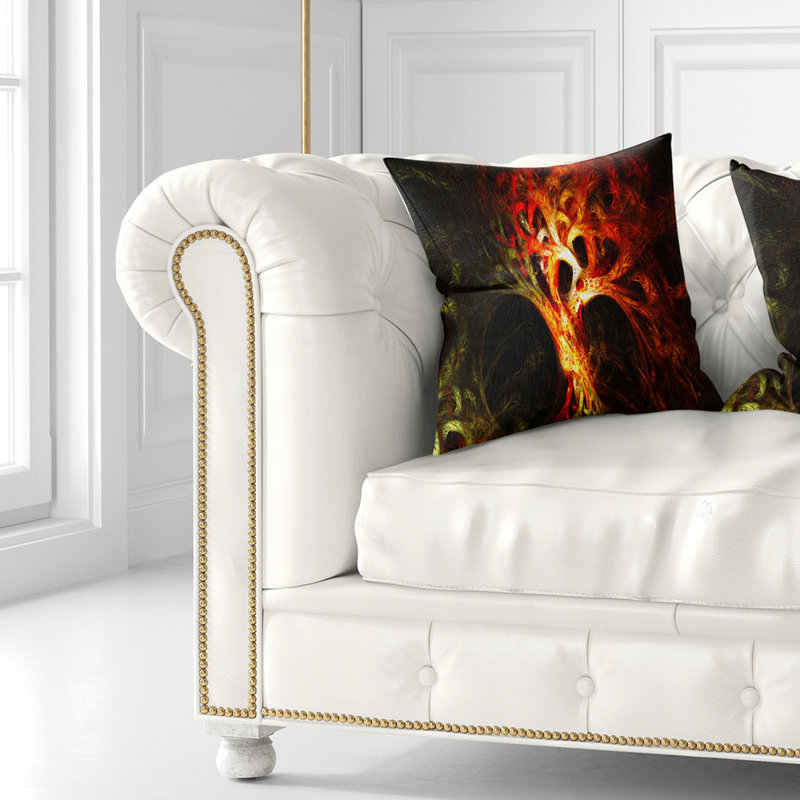 Arbre psychédélique orange magique - coussin imprimé abstrait, 18 po x 18 po, Coussin décoratif