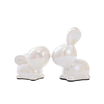 White Ceramic Bunny Figurine Set (2-Piece)