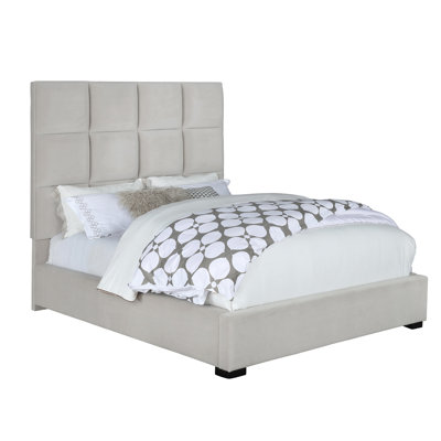 Velvet Upholstered Panel Queen Bed In Beige -  Everly Quinn, C7E5FECA3CBA4A8DAB9389A8468A2E26