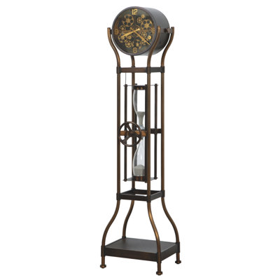 Hourglass IV 28" Aged Bronze Metal Grandfather Clock With LED Light & Rotating Hourglass
