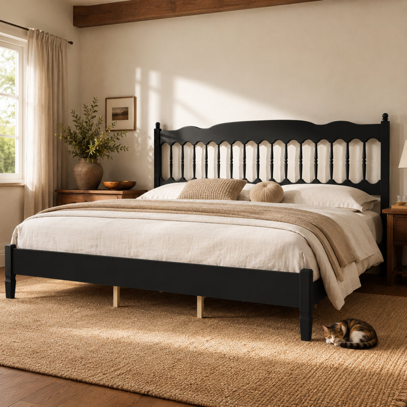 Lit plateforme en bois Bolton, Noir
