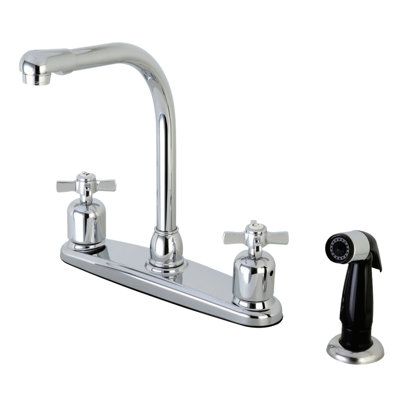 Robinet de cuisine central à 4 poignées à 4 trous 8 po avec douchette latérale Kingston Brass