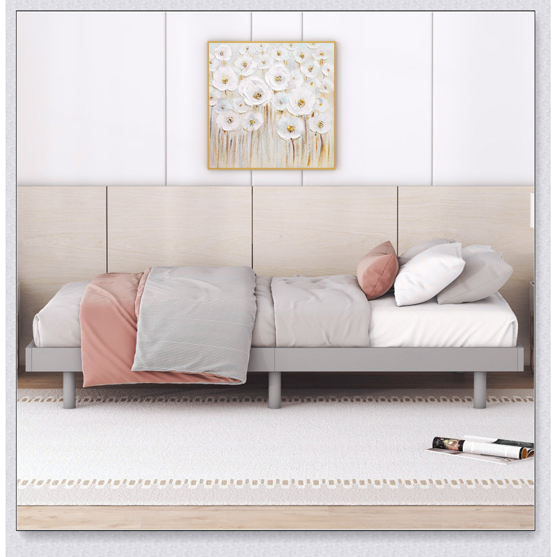 Modern Design Floating Platform Bed Frame, Grey, Twin