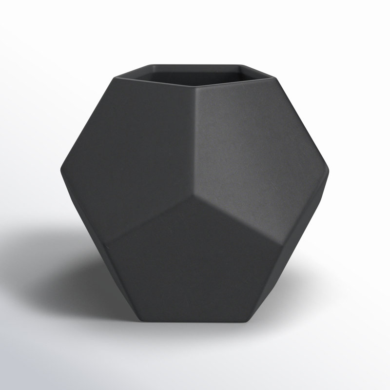 Faceted Table Vase, Black, 6" H x 7" W x 7" D