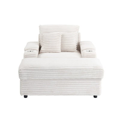 Canapé simple confortable en velours côtelé blanc, style moderne pour un usage domestique