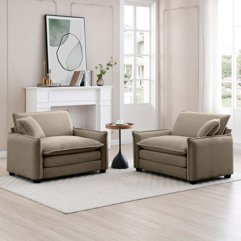 Ensemble de canapés à assise profonde en velours côtelé luxueux et sophistiqué avec deux canapés à assise profonde, parfaits pour le salon et le bureau