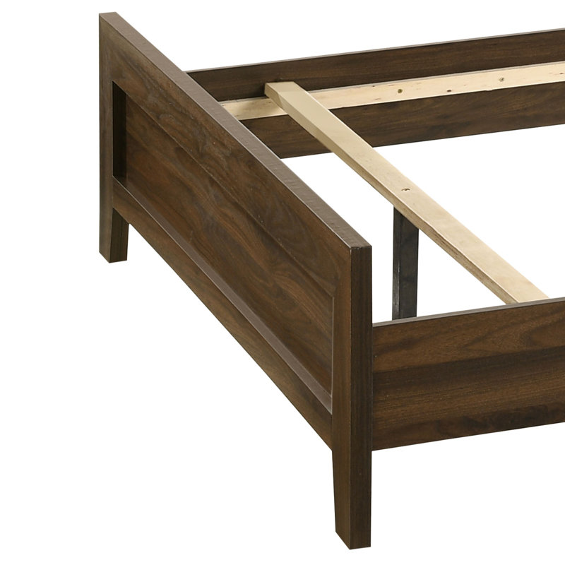Lit en bois Dhar, cadre de lit avec tête de lit, cadre de lit plateforme, sommier nécessaire, Brun, Double