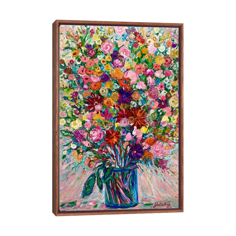Jardin de fleurs - reproduction d'art murale - toile encadrée, 40" H x 26" W, Brun