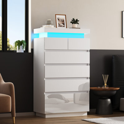Tall Dresser with Led Light, Modern Chest of Drawers 6 Drawer Dresser for Bedroom,closet Dressers with Drawers for Living Room