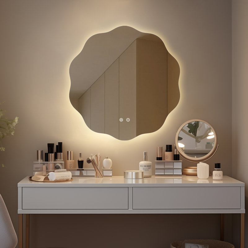 LED Bathroom Round Mirror with Light – Anti-Fog and Adjustable Color Lighting, 24" H x 24" W x 1" D